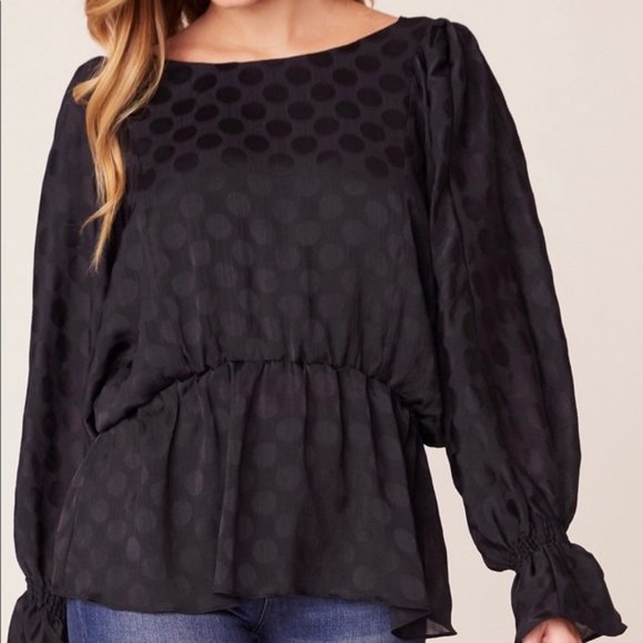 BB DAKOTA Dream Jacquard Dot Chiffon Black Blouse Size Small - Picture 2 of 14